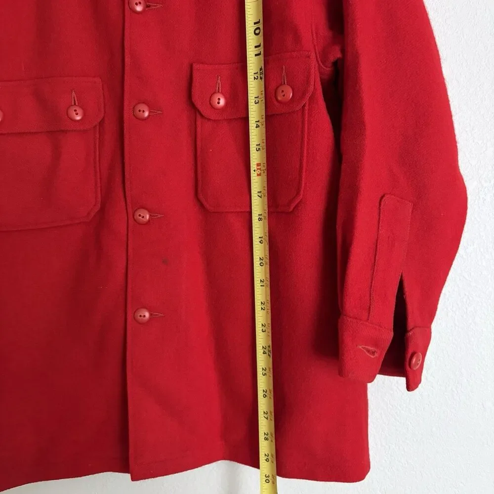 Vintage Boy Scouts of America 70s Red Wool Shirt Jacket Size 40 Medium